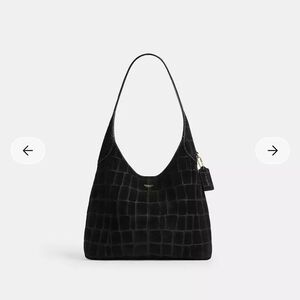 Coach Black Croc-Embossed Suede Hobo Bag